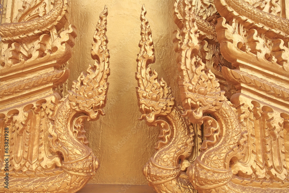 Wall mural thai heritage art sculpture of three nagas