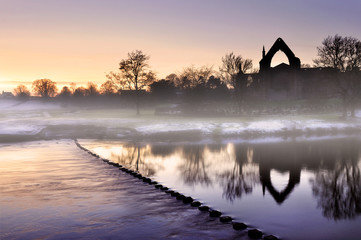 bolton abbey in mist