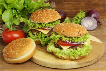 burger with vegetables and beef