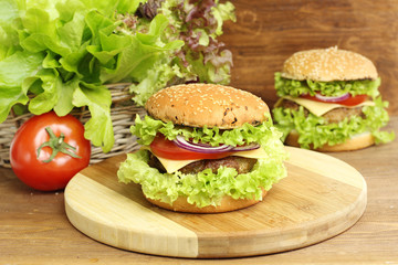 burger with vegetables and beef