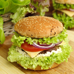 burger with vegetables and beef