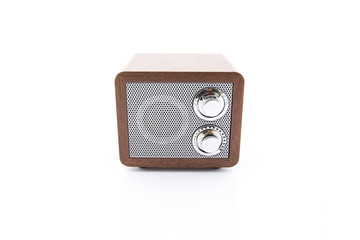 Retro style mini radio player isolated on white background