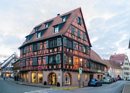Alsatian style house in Molsheim, Alsace, France