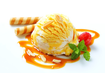 Ice cream with caramel sauce