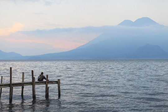 Pier on the Atitlan Lake in Guatemala at Sunrise