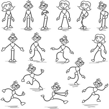 Stickman Standing, Walking And Running