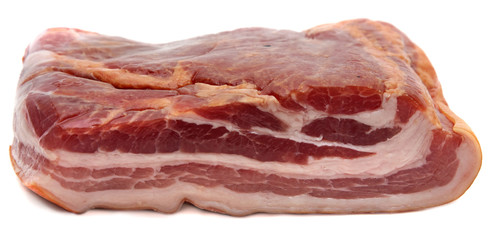 piece of meat smoked bacon isolated white background.