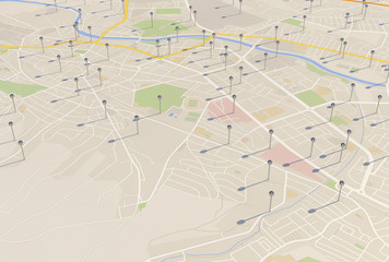city map with Pin Pointers 3d rendering image