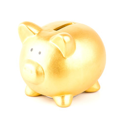 gold piggy bank isolated white background