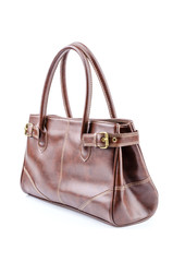 Woman leather bag isolated white background