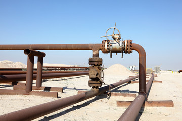 Oil pipeline in the desert of Bahrain. Middle East