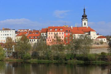 Fototapeta premium Medieval Town Pisek above the river Otava, Czech Republic