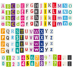 Colorful alphabet with letters cut from magazines.
