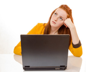 young woman is stressed due to computer failure - 63839110