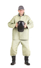 Obraz premium Welder holding mask.