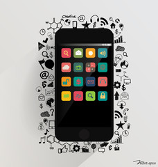 Touchscreen device with application icon. Vector illustration.