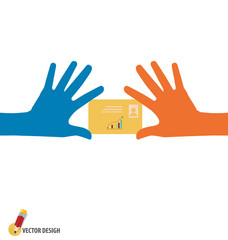 Fototapeta premium Hands holding credit card, vector illustration.