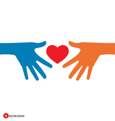 Hands holding heart. Vector illustration.