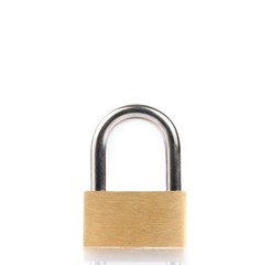 Fototapeta premium metal padlock with reflection on white table
