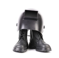 Welding mask and pair boots.