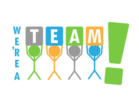 "WE’RE A TEAM!" graphic (teamwork business project management)