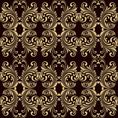 Horizontal yellow on brown ornamental seamless