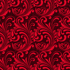 Bright red ornamental seamless pattern