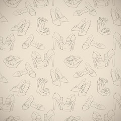 Seamless woman's stylish shoes sketch pattern