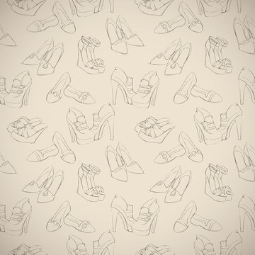 Seamless Woman's Stylish Shoes Sketch Pattern