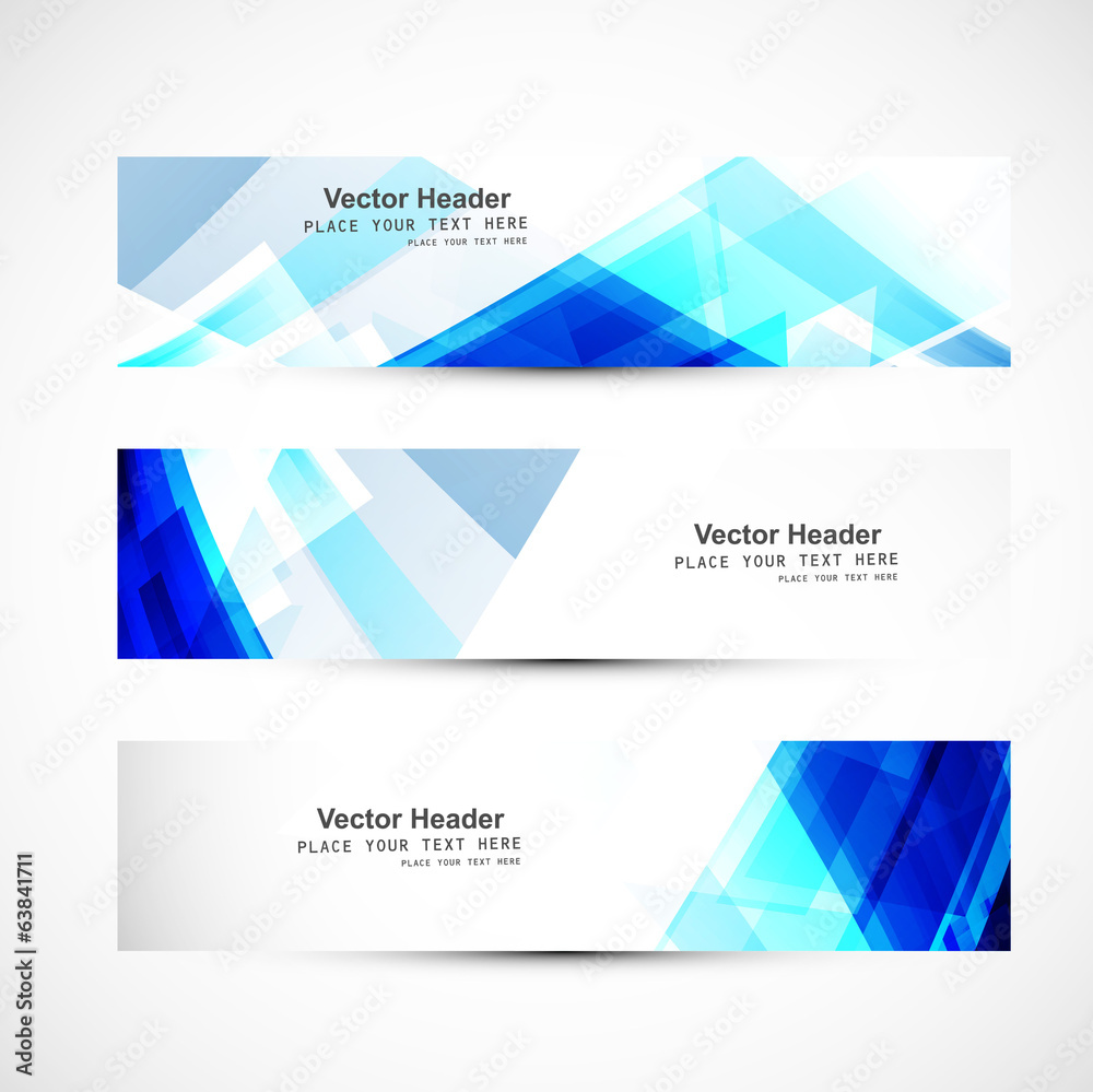 Wall mural abstract blue wave three header set whit background vector desig