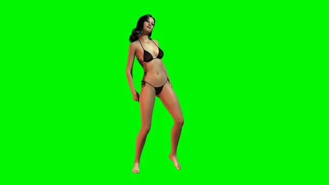Hot Girl in sexy Bikini dances  -  green screen