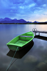 lake and green boat, bavaria, germany