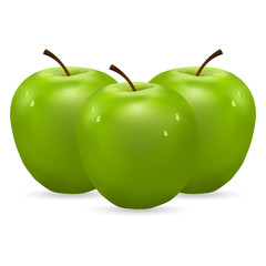 three green apples with water drops