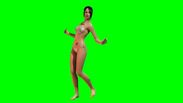 Hot Girl in sexy Bikini dances  -  green screen