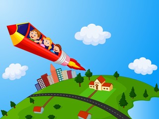 School Children Enjoying Pencil Rocket Ride