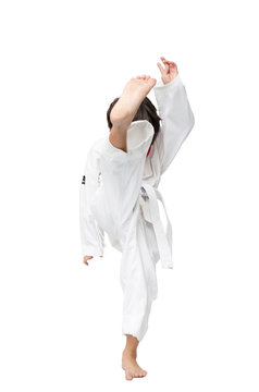 Little tae kwon do boy martial art kick