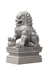 Fototapeta na wymiar Stone lion sculpture Chinese style on white background isolate