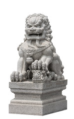 Fototapeta na wymiar Stone lion sculpture Chinese style on white background isolate