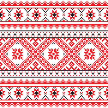 Traditional Folk Knitted Red Emboidery Pattern From Ukraine