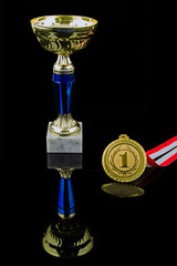 Gold trophy and medal