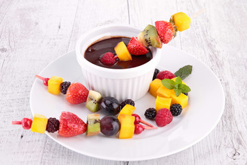 chocolate sauce and fruits