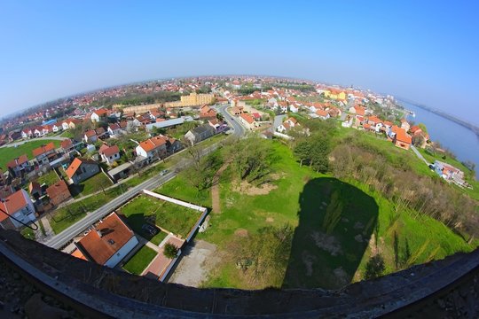 Panorama of city Vukovar. View from water tower.