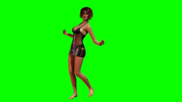 Hot Girl in sexy Mini Dress dances - green screen