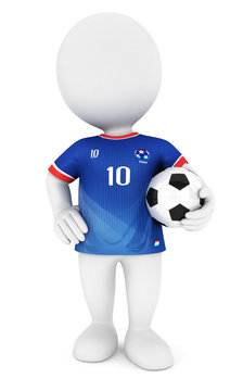 3d white people soccer player with blue jersey