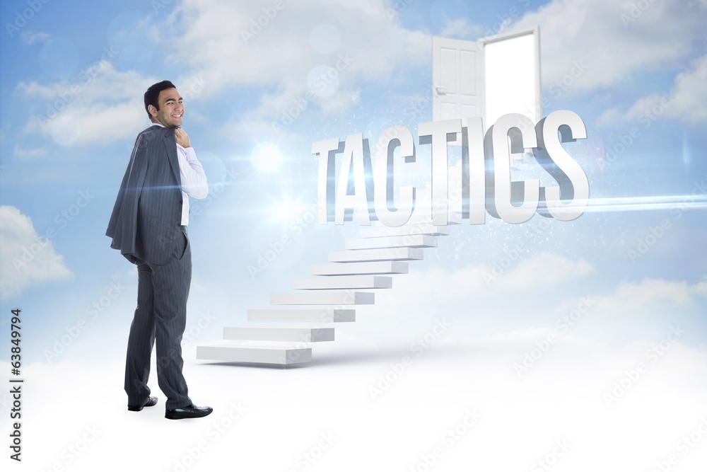 Poster tactics against steps leading to open door in the sky