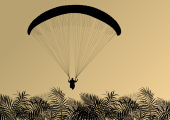 Paragliding active sport background landscape concept vector wit