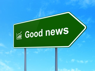 News concept: Good News and Growth Graph on road sign background