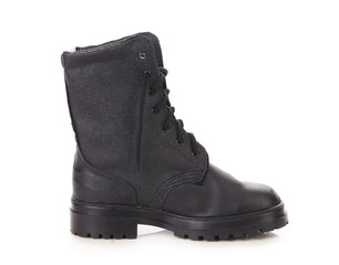 Black leather boot.