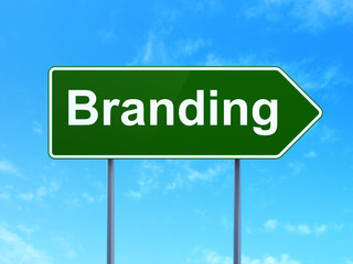 Marketing concept: Branding on road sign background