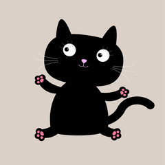 Cartoon black sitting cat. Funny collection.
